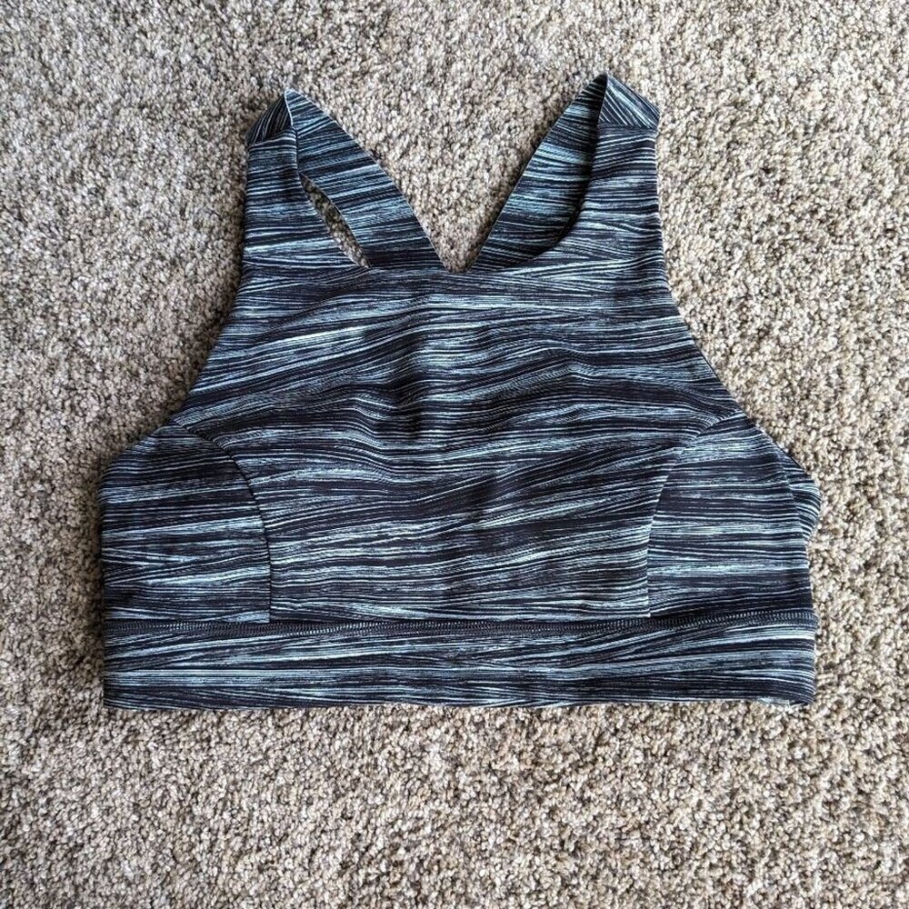 Lululemon Sz 10 Fast Free Bra (Nulux) High Neck Low Tide Alpine White Black